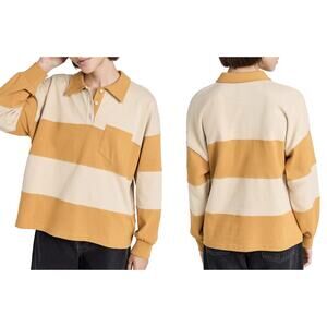 Madewell MWL XS Striped Baklava Rugby Polo Shirt Yellow Peru 2023 Oversized Boxy